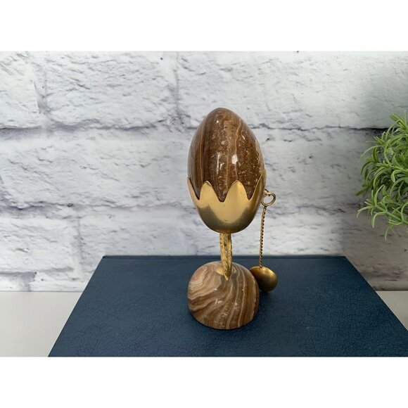 Marble Egg Gold-toned Stand Gold-Toned Spoon Matching Marble Stand Vtg - Picture 4 of 9
